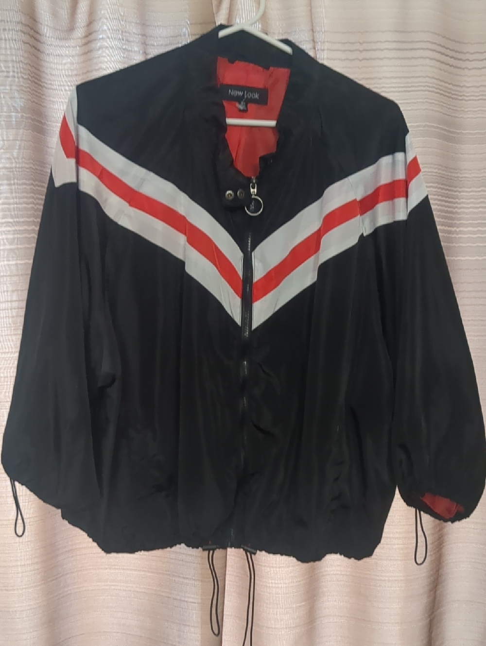 New Look Black Bomber Jacket with Red and White Chevron